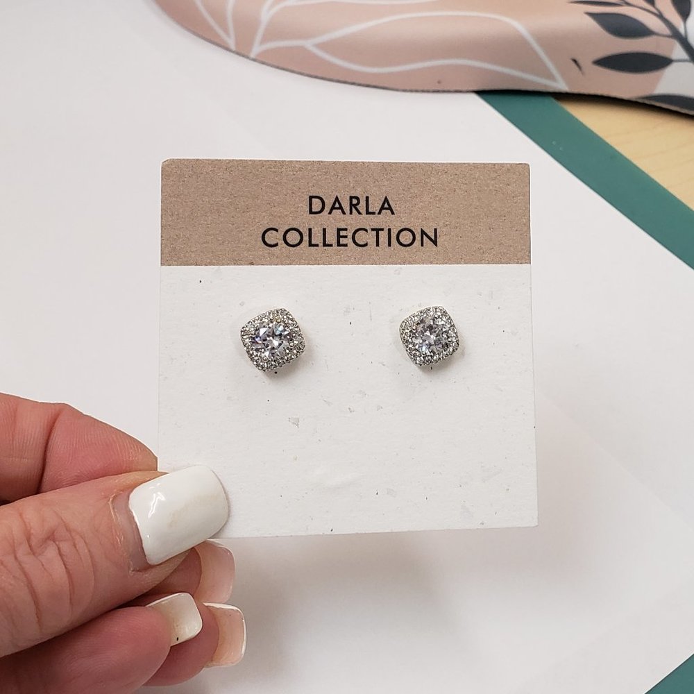 Darla Collection, NWT, Sterling Silver rhinestone square jeweled post earring